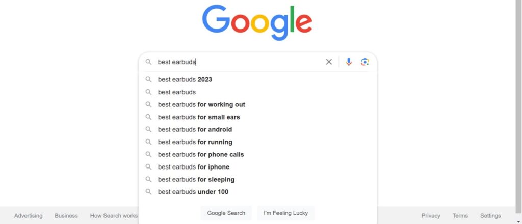 Keyword suggestions on Google search box 