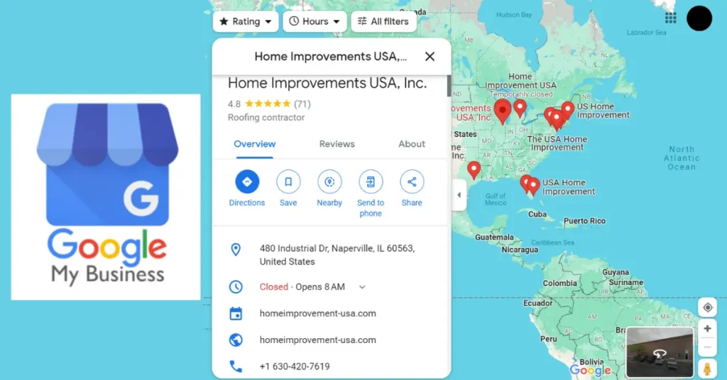 Home improvement's Google business profile above US map